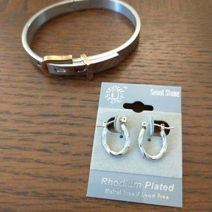 Buckle Bangle & Small Hoop Earring Lot, BNWOB